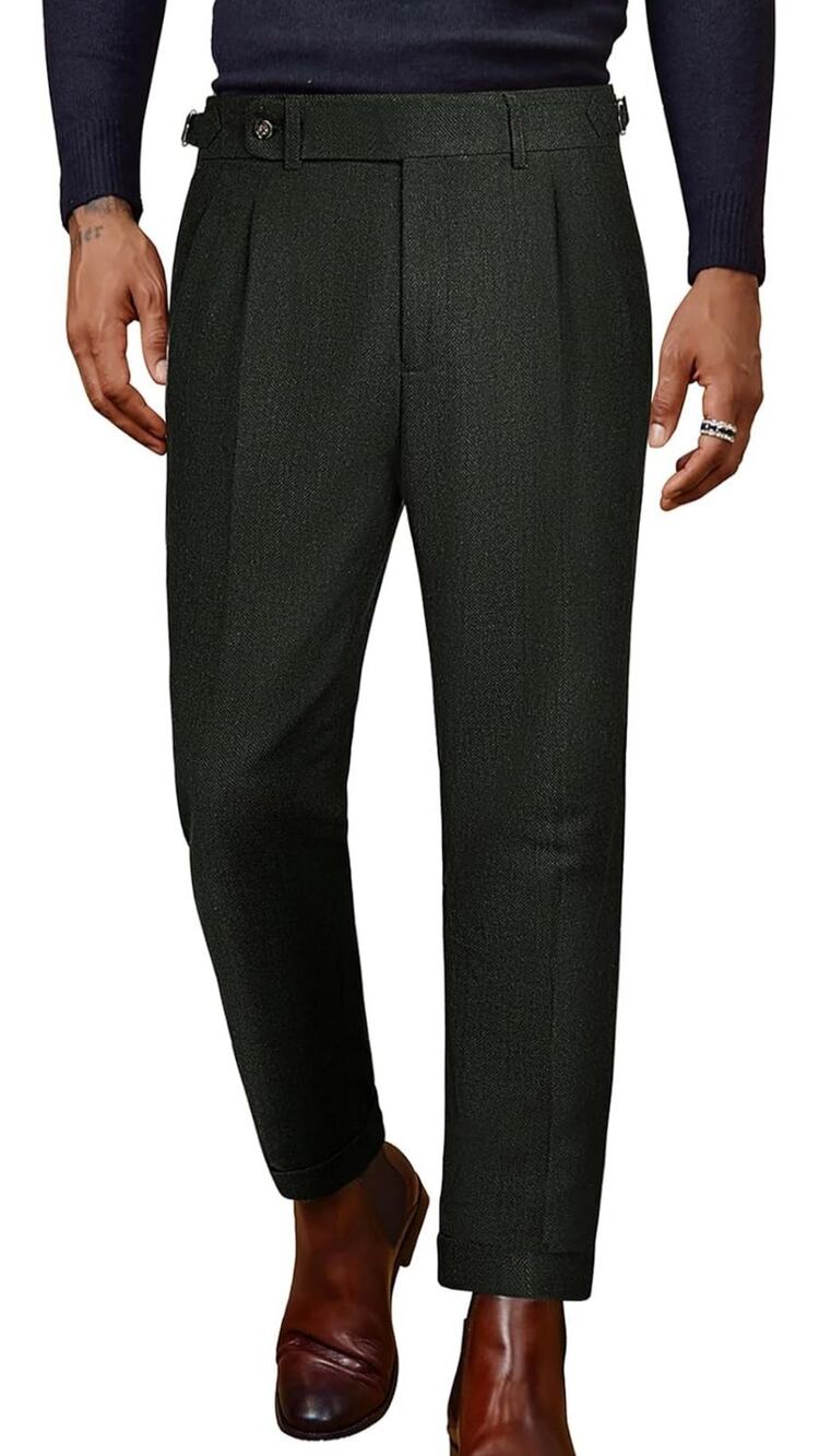 PJ Paul Jones Tweed Herringbone Pleated Pants Size: Large Color: Army Green